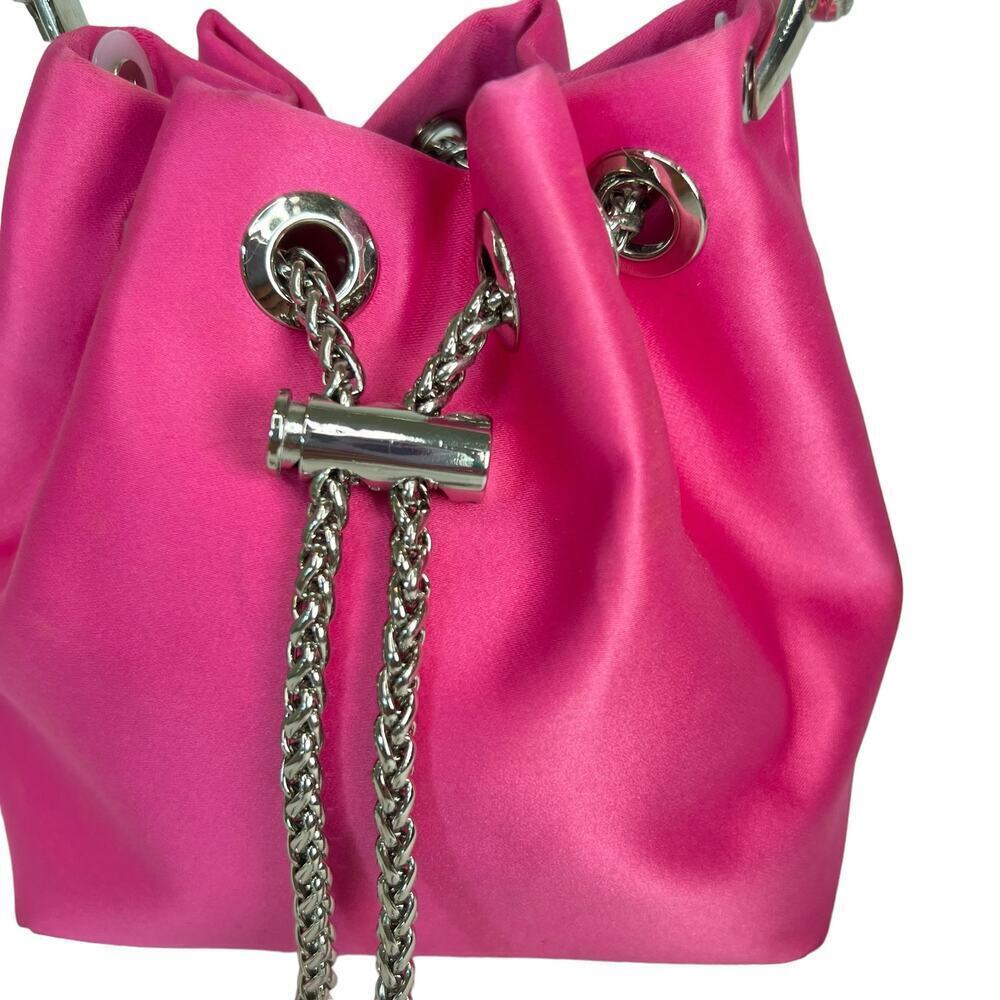 Sondra Robert’s Satin Drawstring Mini Bag Hot a pink Crystal Top Handle - Picture 4 of 8